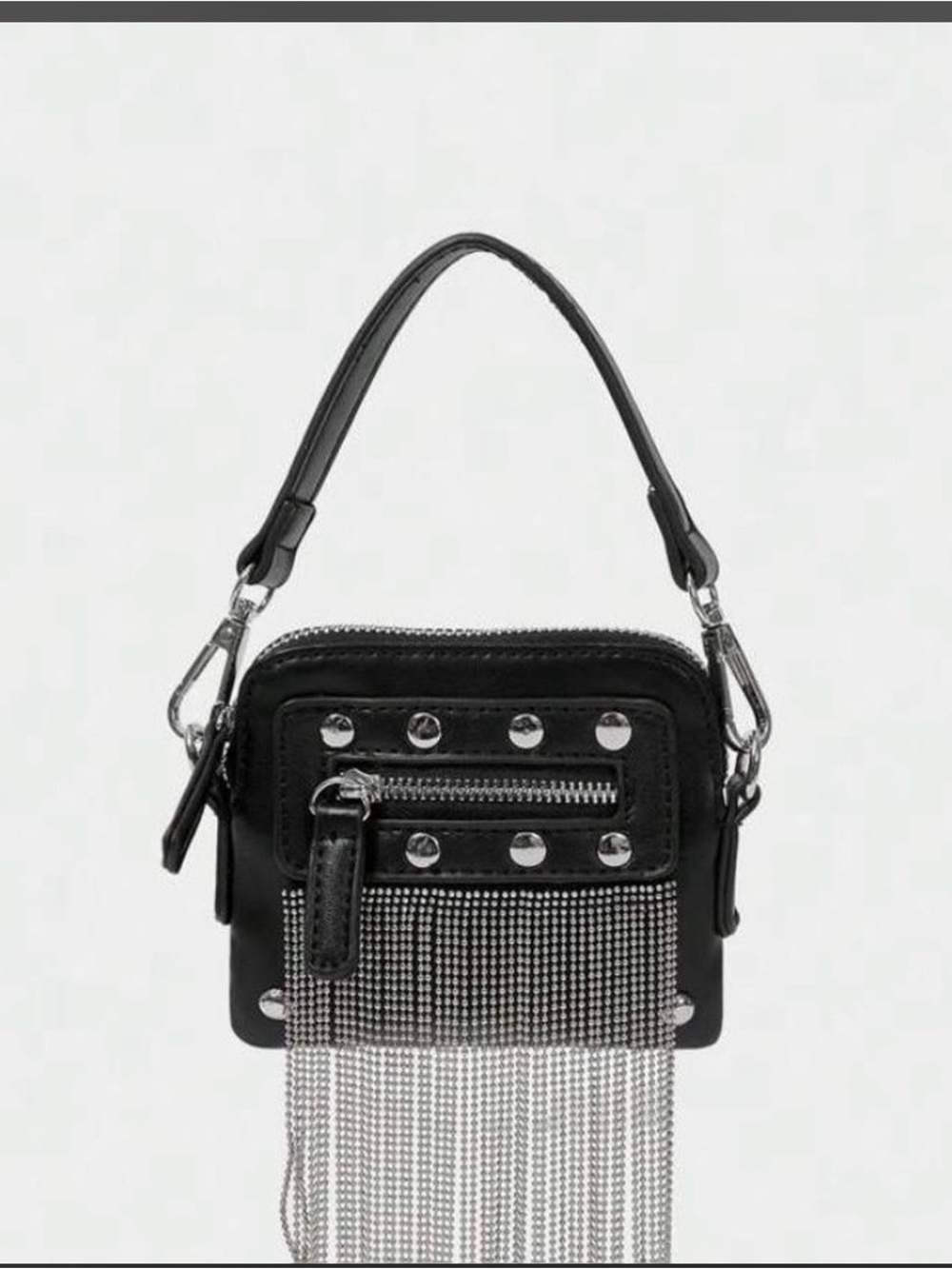 Black Fringe Chain Accent Mini Shoulder Bag